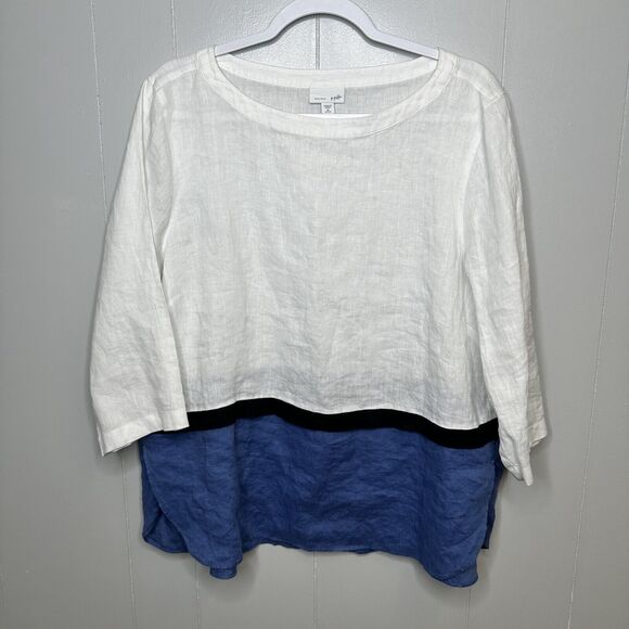 J. Jill Love Color Block Curved Hem 100% Linen Tunic Size XL Petite Lightweight - Picture 1 of 12